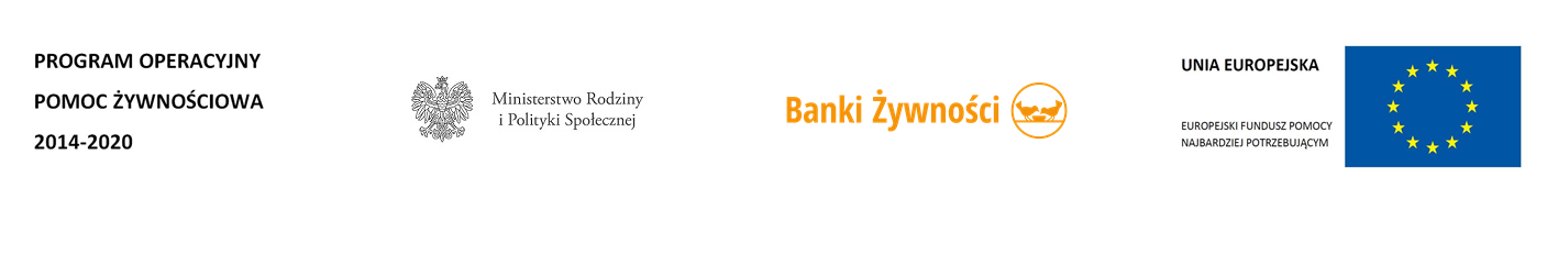 Program Operacyjny Pomoc Żywnościowa 2014-2020 [POPŻ] współfinansowanego ze środków Unii Europejskiej w ramach Europejskiego Funduszu Pomocy Najbardziej Potrzebującym.